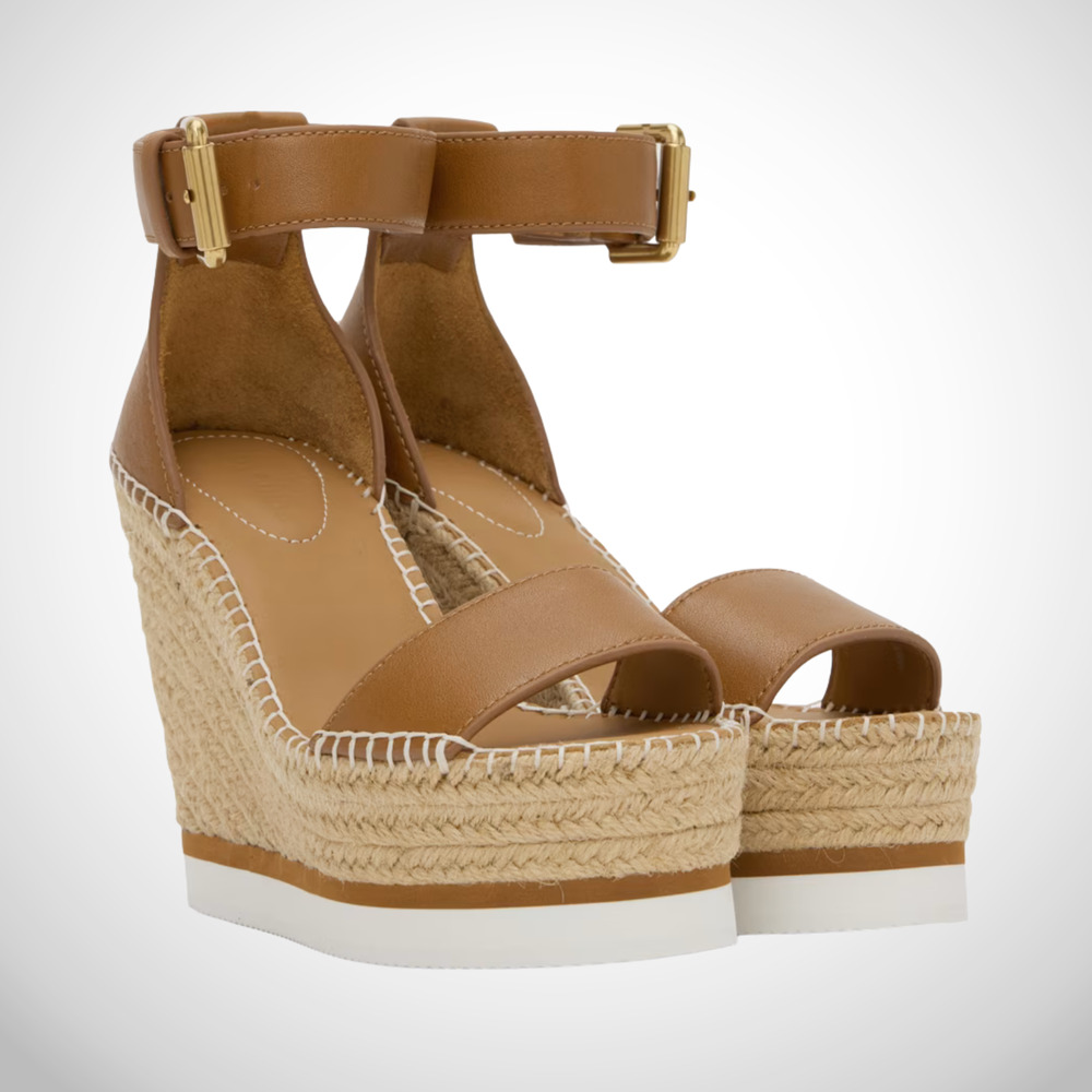 NEW See by Chloe Tan Glyn Espadrille Platform Woven Wedge Sandals size 41 11
